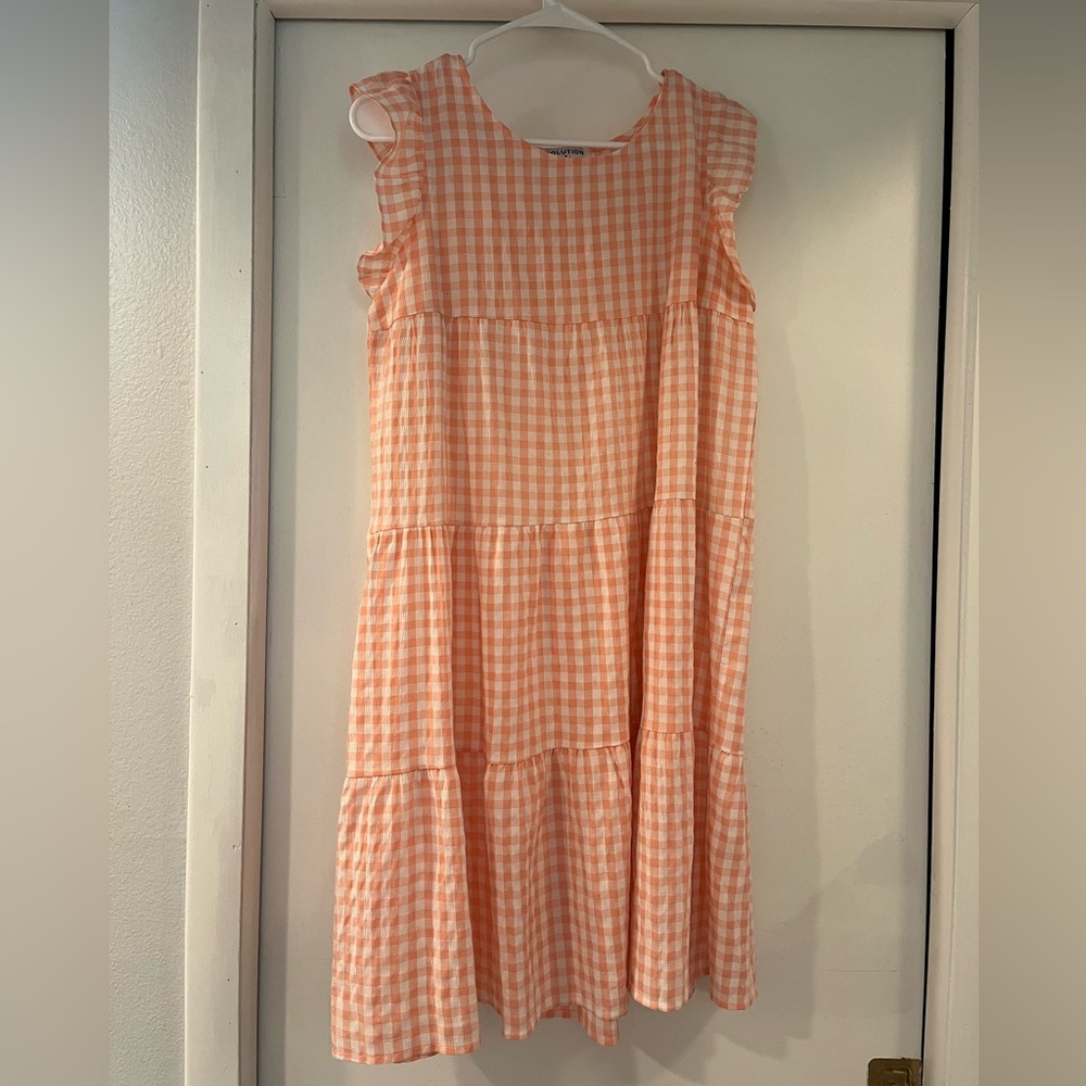 Light pink and white gingham dress